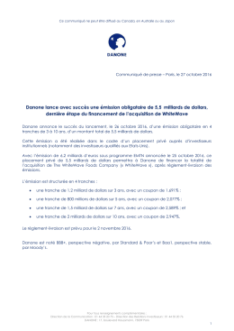 Danone lance avec succ&egrave;s une &eacute;mission obligataire de 5,5 milliards