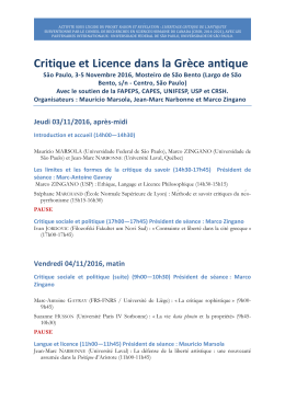Critique et Licence dans la Gr&egrave;ce antique