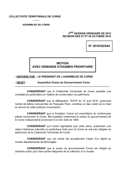 Motion déposée par le Président de l`Assemblée de Corse