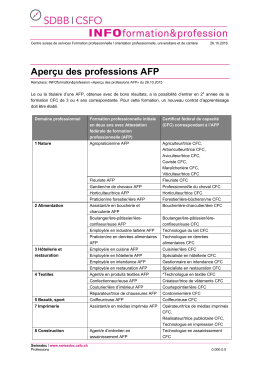 Aper&ccedil;u des professions AFP - Serveur suisse de documents pour l