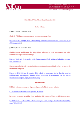 DANS L`ACTUALITE du 21 au 24 octobre 2016 Textes officiels