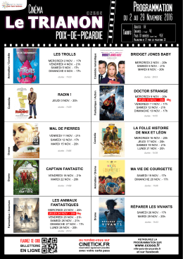 Cinéma Le Trianon - Programme du mois de novembre 2016