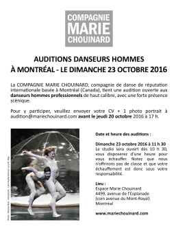 auditions danseurs hommes &agrave; montr&eacute;al