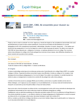 2015 CM1, CM2, 6&egrave; ensemble pour r&eacute;ussir au quotidien