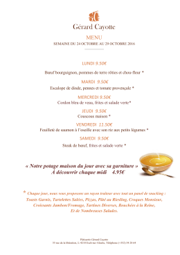 Menu de la semaine du 24 au 29 octobre 2016