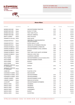 Tarif TTC OCTOBRE 2016 Valable sous réserve des stocks
