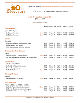 Liste des cuv&eacute;es