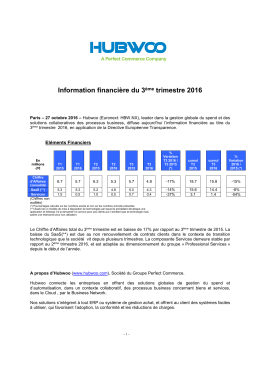 Hubwoo Information financière 3ème trimestre 2016