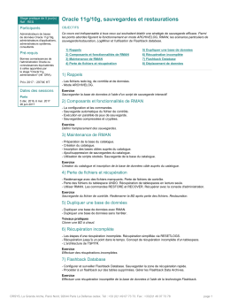 Oracle 11g/10g, sauvegardes et restaurations