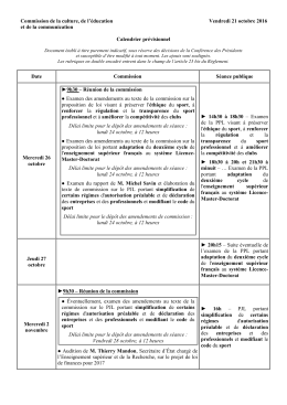 Calendrier prévisionnel