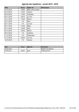 Agenda des baptêmes - année 2015