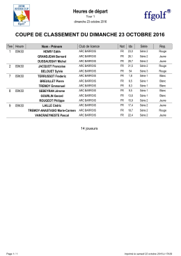 D&eacute;parts Coupe de classement du Dimanche 23 octobre 2016