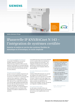 IPasserelle IP KNX/BACnet N 143 – l`intégration de