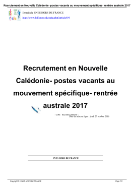 Recrutement en Nouvelle Cal&eacute;donie- postes vacants au mouvement