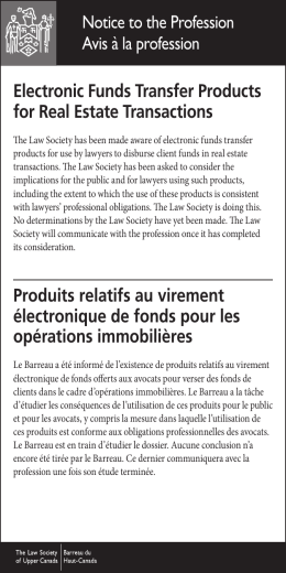 Notice to the Profession Avis à la profession Electronic Funds