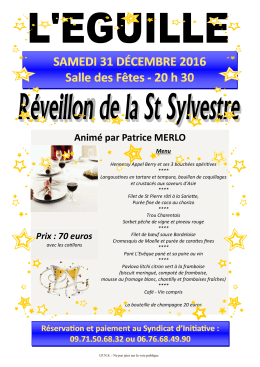 SAMEDI 31 DÉCEMBRE 2016 Salle des Fêtes