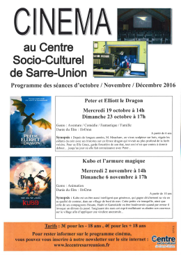 Programme cinéma - Le Centre Socio Culturel de Sarre