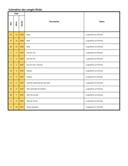 Calendrier des cong&eacute;s f&eacute;ri&eacute;s