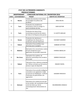 Etat des 10 premiers candidats présélectionnés