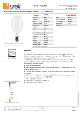 FICHE PRODUIT E40 MASTER HPI PLUS 400w