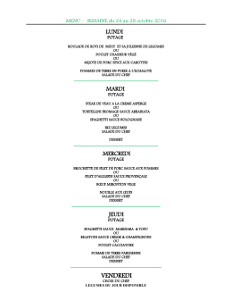 Menu Cafétéria du 24 au 28 octobre
