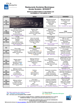 Restaurants Scolaires Municipaux Année Scolaire 2016/2017