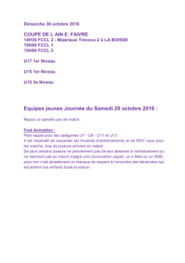 Equipes jeunes Journée du Samedi 29 octobre 2016