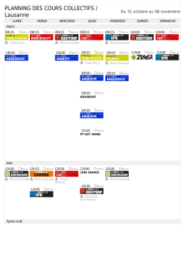 PLANNING DES COURS COLLECTIFS / Lausanne Du 24 octobre