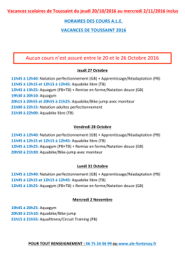 Horaires des cours pendant les vacances de la Toussaint