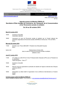 Agenda presse de Martine PINVILLE Secrétaire d`Etat chargée du