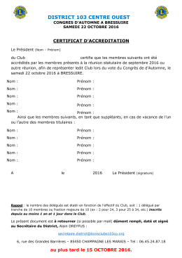 Certificat d`accréditation au Congrès d`Automne de Bressuire