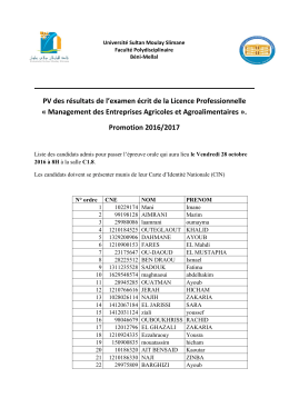 PV des résultats de l`examen écrit de la Licence Professionnelle
