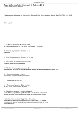 Assembl&eacute;e g&eacute;n&eacute;rale : Mercredi 12 Octobre 2016