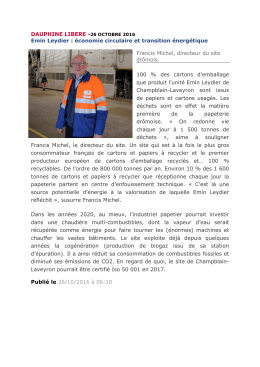 DAUPHINE LIBERE -26 OCTOBRE 2016 Emin Leydier : &eacute;conomie