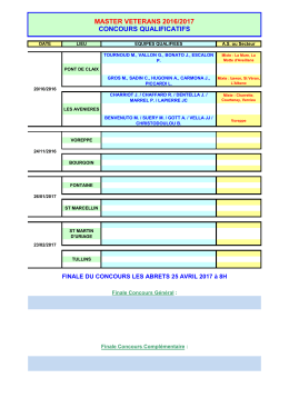 MASTER VETERANS 2016/2017 CONCOURS QUALIFICATIFS