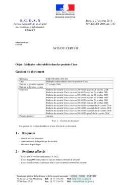 SGDSN AVIS DU CERT-FR Gestion du document 1 - Certa