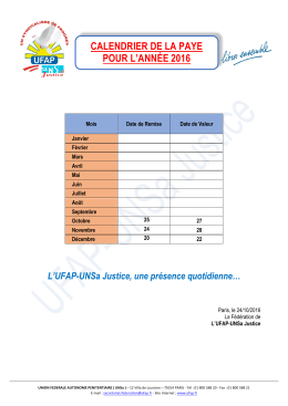 CALENDRIER DE LA PAYE POUR L`ANNÉE 2016