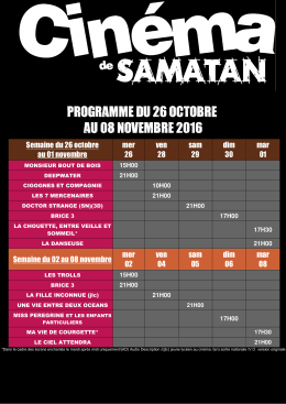 Programme du 26 octobre au 08 novembre