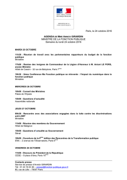 Paris, le 24 octobre 2016 AGENDA DE MME ANNICK GIRARDIN