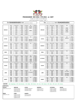 PROGRAMME DES VOLS - ETE 2016 en GMT