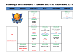 Planning entraînements vacances Toussaint
