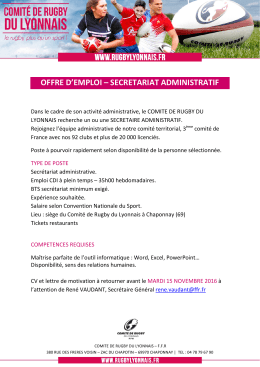 OFFRE D`EMPLOI – SECRETARIAT ADMINISTRATIF