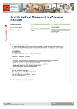Licence Professionnelle Contr&ocirc;le Qualit&eacute; et Management des
