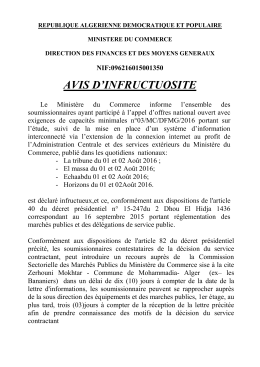 avis d`infructuosite - Minist&egrave;re du Commerce