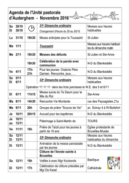 Agenda de l`Unité pastorale d`Auderghem