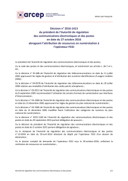 Décision n° 2016-1413 du président de l`Arcep en date du 27