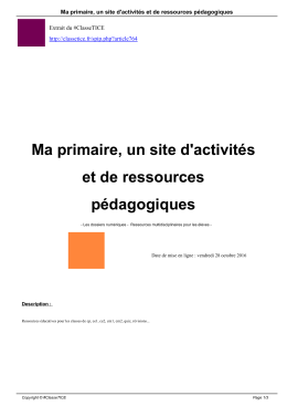 Ma primaire, un site d`activit&eacute;s et de ressources