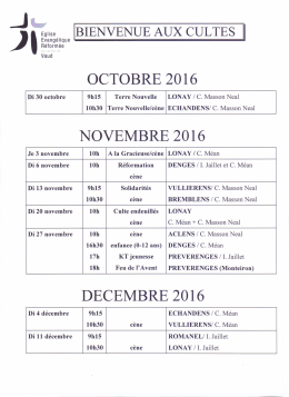 Cultes octobre - décembre 2016 - Romanel-sur