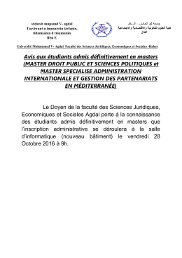 Avis aux étudiants admis définitivement en masters