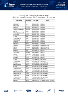 Entry list Men Elite (including reseve riders)